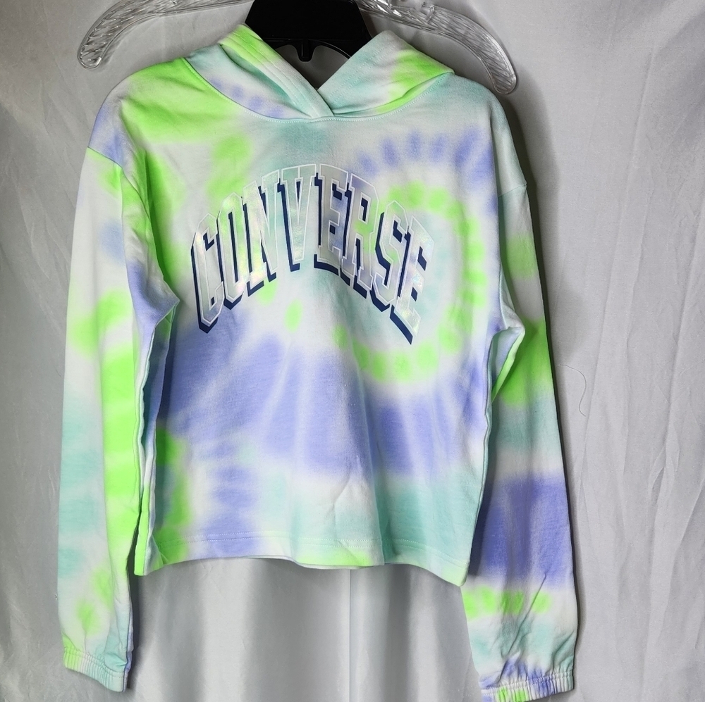 Converse L Green Girl's All Over Print Tie-Dye Boxy Hoodie (Big Kids) Size L